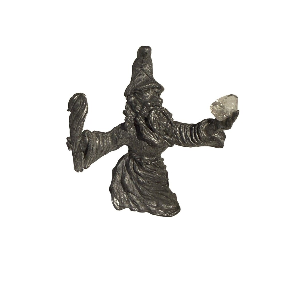Gallo Wizard Figurine Pewter Silver Holding Crystal Orb Staff Fantasy